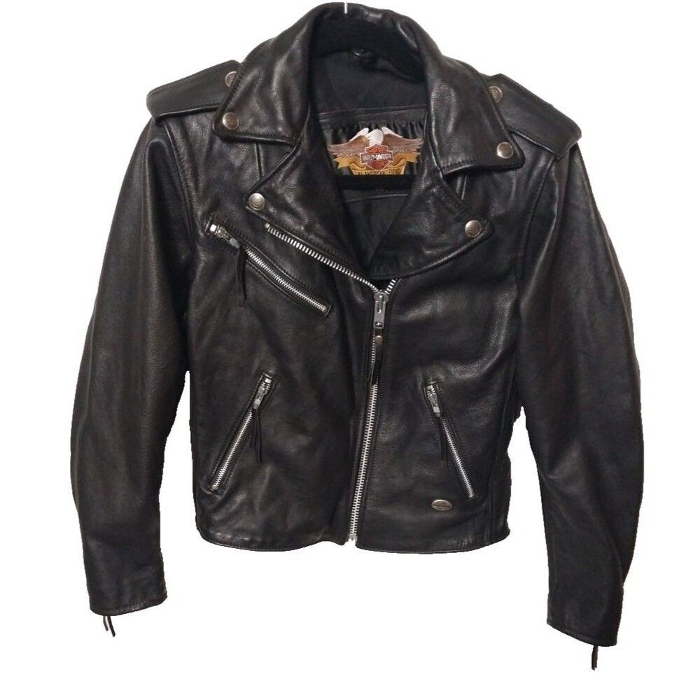 Harley Davidson Women's Leather Jacket Size XS Black Motorcycle Biker Zip Up